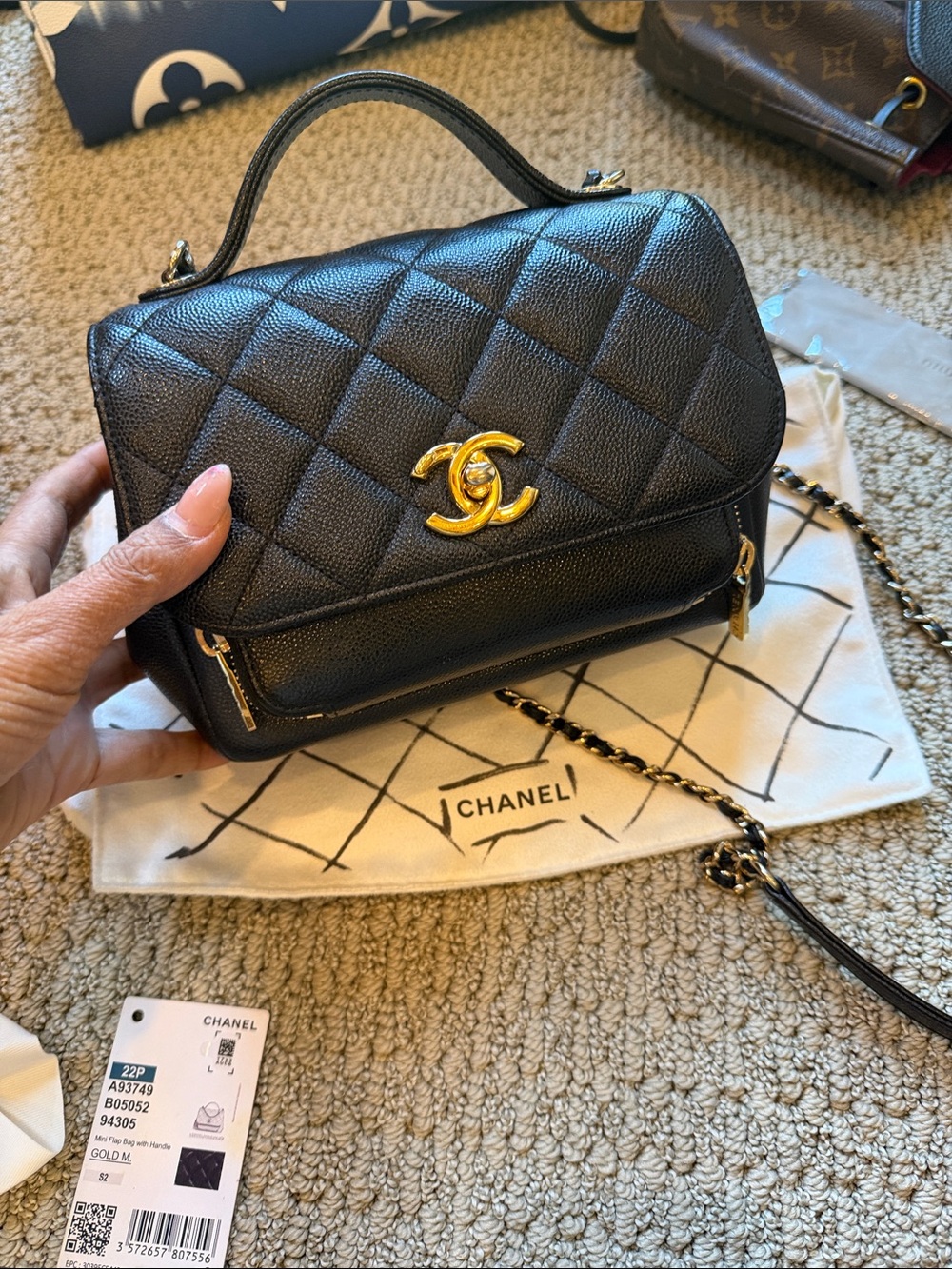 CHANEL Black Quilted Top Handle Satchel with Gold Hardware